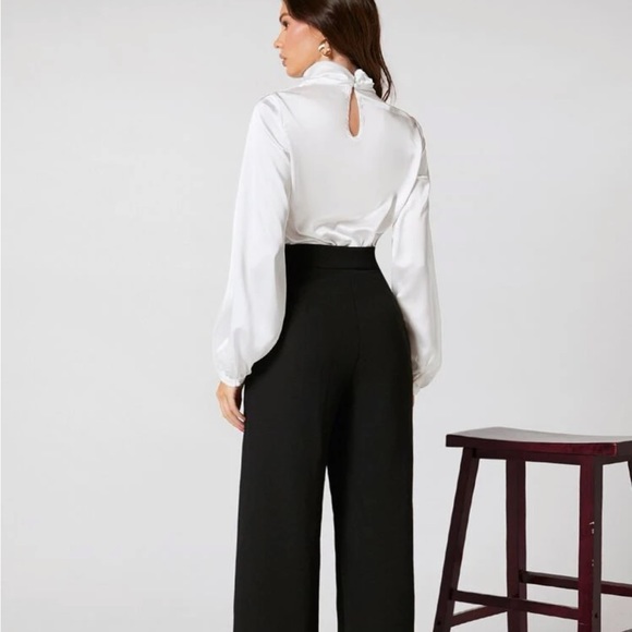 White Stand Mock Neck Satin Blouse Top Sz S, M, L, & XL New - Picture 2 of 6